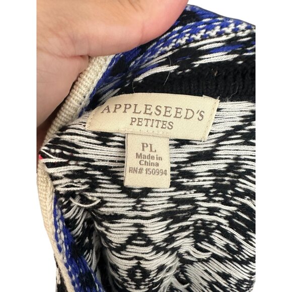 APPLESEED'S Black Blue Snowflake Knit Zip Sweater Size Large Petite NEW NWOT - Picture 7 of 7